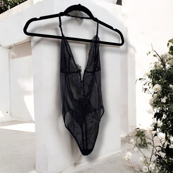 Victoria secret Black Lace Bodysuit teddy mesh lace whimsygoth luxury S - Picture 1 of 5